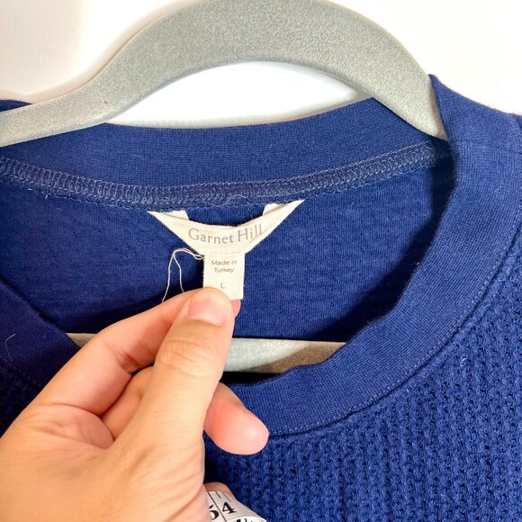 Garnet Hill Navy Weekender Mock Neck Long Sleeve Waffle Knit Thermal Size Large - Picture 2 of 5